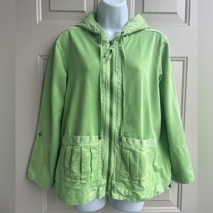 Coldwater Creek Green Hooded Women’s Windbreaker Jacket Size L 100% Cotton